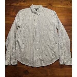 J. Crew Perfect Women’s Blue Striped Bedazzled Embellished Shirt Sz 12 - NEW